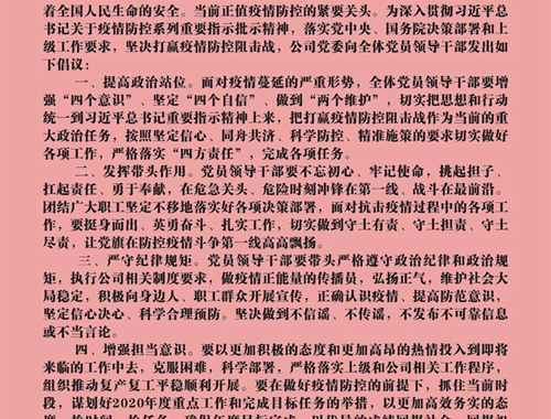 【疫情防控】團(tuán)結(jié)一心，眾志成城——致公司全體黨員領(lǐng)導(dǎo)干部的倡議書